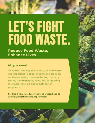 Free  Template: Poster Foto Simples Verde Escuro Desperdício Alimentar Educacional