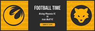 Free  Template: Faixa de futebol preta e amarela moderna, em negrito e clássica, do jogo Phoenix versus Wolf