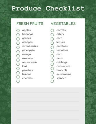 Free  Template: Einkaufsliste für grünes Obst und Gemüse