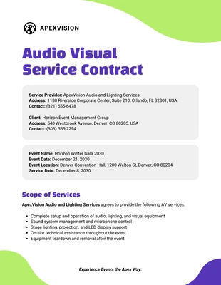 premium interactive Template: نموذج عقد خدمة سمعية بصرية
