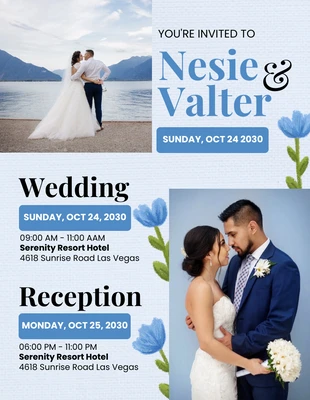 Free  Template: Baby Blue Modern Texture Wedding Invitation Flyer