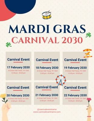 Free  Template: Light Yellow Cute Playful Mardi Gras Carnival Schedule Template