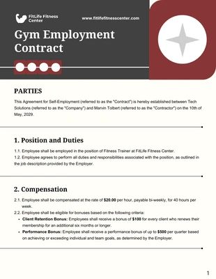 Free  Template: Gym Employment Contract Template