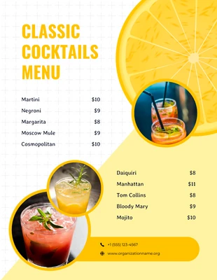 premium  Template: White And Yellow Modern Illustration Cocktail Drink Menu