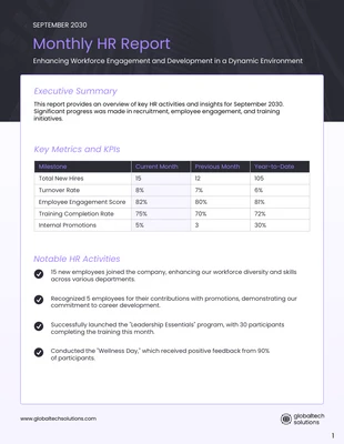 business  Template: Plantilla de informe mensual de recursos humanos.