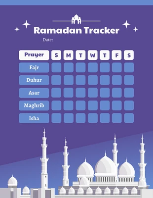Free  Template: Modèle de calendrier de suivi du Ramadan d'illustration moderne violet et bleu
