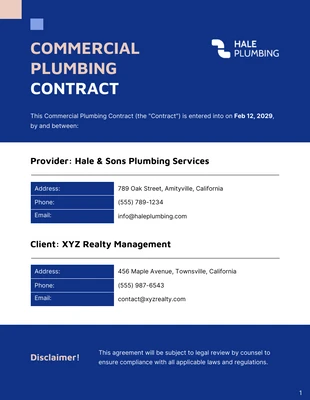 business  Template: Plantilla de contrato de fontanería comercial