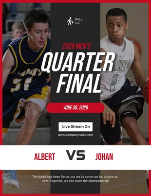 Free  Template: Black Modern Photo Quarter Final Basketball Poster