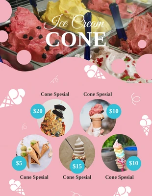 Free  Template: Menus simples de sorvete rosa e branco