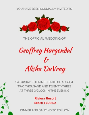 Free  Template: Rose Floral Wedding Invitation
