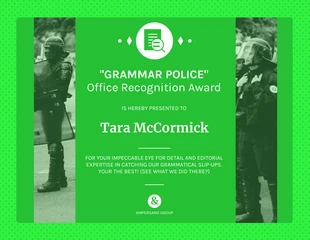 Free  Template: Certificado de Polícia da Gramática Verde