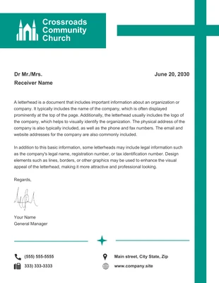 Free  Template: Plantilla de membrete - iglesia simple blanca y verde