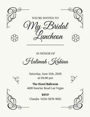 Free  Template: Beige Classic Vintage Bridal Luncheon Invitation