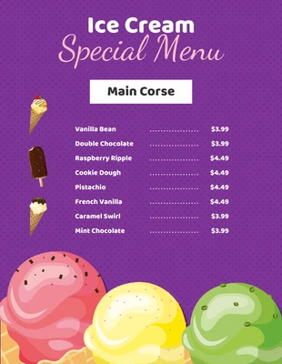 Free  Template: Divertidos y elegantes menús de helados morados