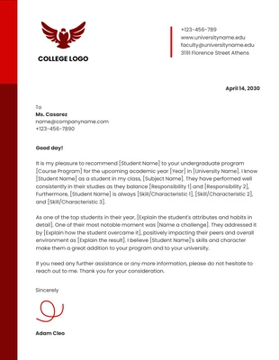 Free  Template: White And Red Professional College Letterhead