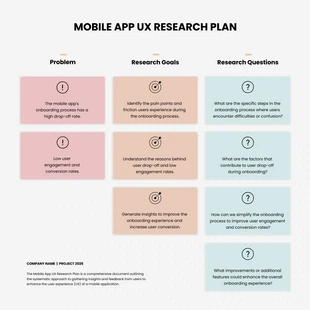 Free  Template: Plano de pesquisa de UX de aplicativo móvel limpo e colorido