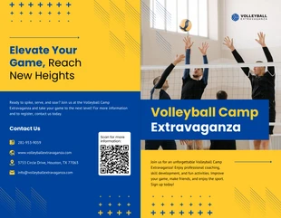 business  Template: Plantilla de folleto para campamento de voleibol.