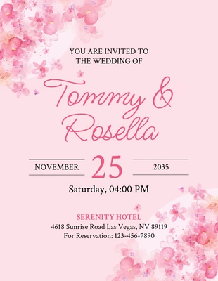 Free  Template: Folleto de invitación de boda floral acuarela moderna rosa bebé
