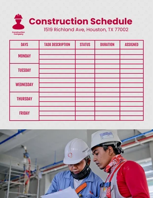 Free  Template: Light Grey And Red Simple Construction Schedule Template