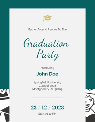 Free  Template: Invitación minimalista verde y crema para ceremonia de graduación