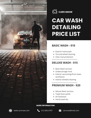 business  Template: Lista de preços de lavagem de carro simples preta