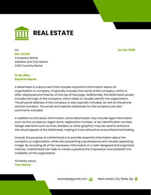Free  Template: Green And Black Modern Professional Real Estate Letterhead Template