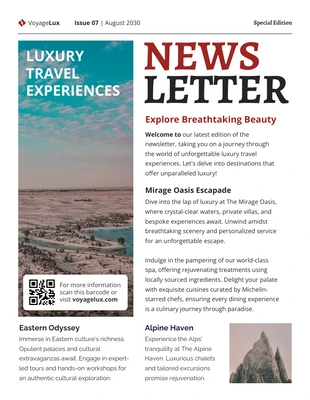 business  Template: Luxury Travel Experiences Newsletter