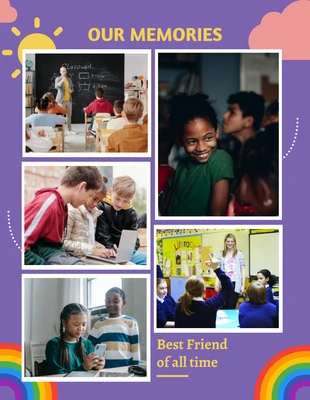Free  Template: Purple our memories in class school photo collage