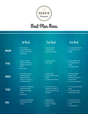 Free  Template: Menú del planificador de comidas azul