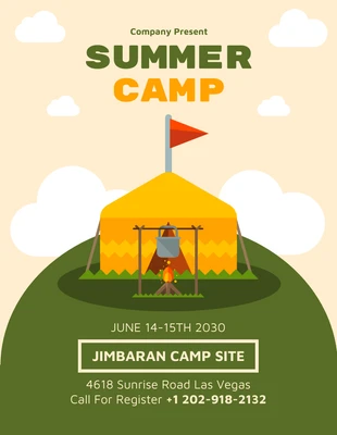 Free  Template: Folheto de acampamento de verão lúdico em amarelo e verde