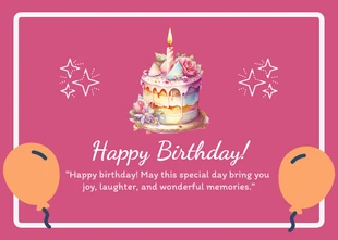 Free  Template: Pink Minimalist Elegant Cheerful Happy Birthday Postcard