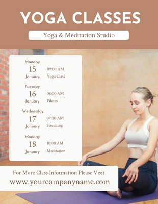 Free  Template: Modèle d'horaire de cours de yoga blanc et brun