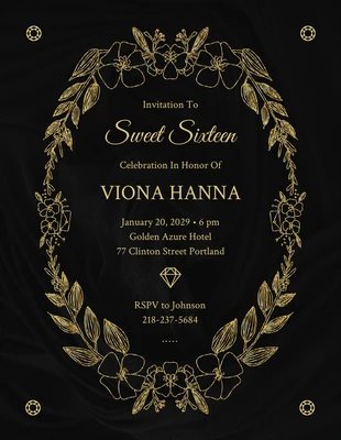 business  Template: Black And Gold Classic Elegant Sweet 16 Invitation