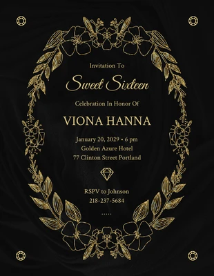 business  Template: Invitation Sweet 16 élégant classique noir et or