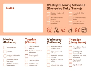 Free  Template: Peach Cleaning Schedule Weekly Checklist