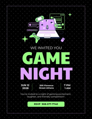 Free  Template: Dark Neon Game Night Invitation Letter