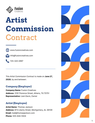 Free  Template: Modello di contratto per commissione artista