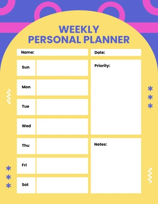 Free  Template: Yellow and Blue Personal Planner