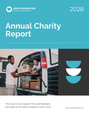 Free  Template: Relatórios Anuais de Caridade Azul Preto e Branco