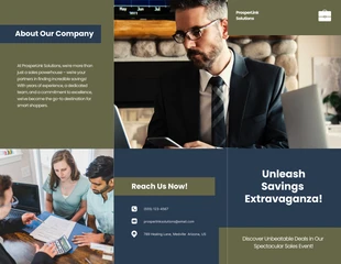 Free  Template: Navy Green Business Sales Tri-fold Brochure