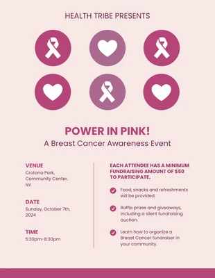 Free and accessible Template: Póster A4 del evento sin fines de lucro contra el cáncer de mama