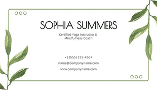 White And Green Simple Watercolor Yoga Instructor Business Card - Pagina 2