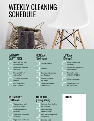 Free  Template: Foto Wöchentlicher Reinigungsplan Checkliste