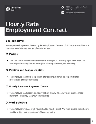 Free  Template: Plantilla de contrato de trabajo de tarifa por hora