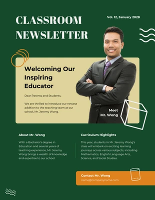 Free  Template: Modern Green and Orange Classroom Newsletter