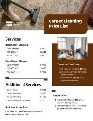 Free Template: Carpet Cleaning Price List Template