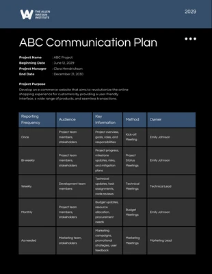 Free  Template: Dark Monochrome Project Communication Plan