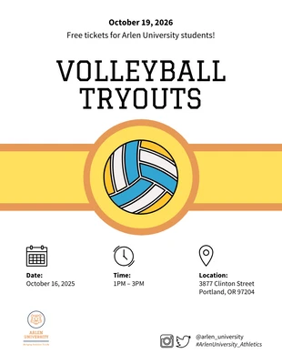 Free  Template: White and Yellow Volleyball Tryout Template