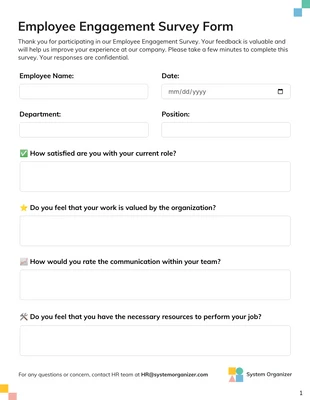 Free interactive Template: Formulários de pesquisa de engajamento de funcionários de RH