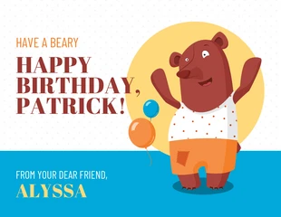 Free  Template: Beary Happy Birthday Card